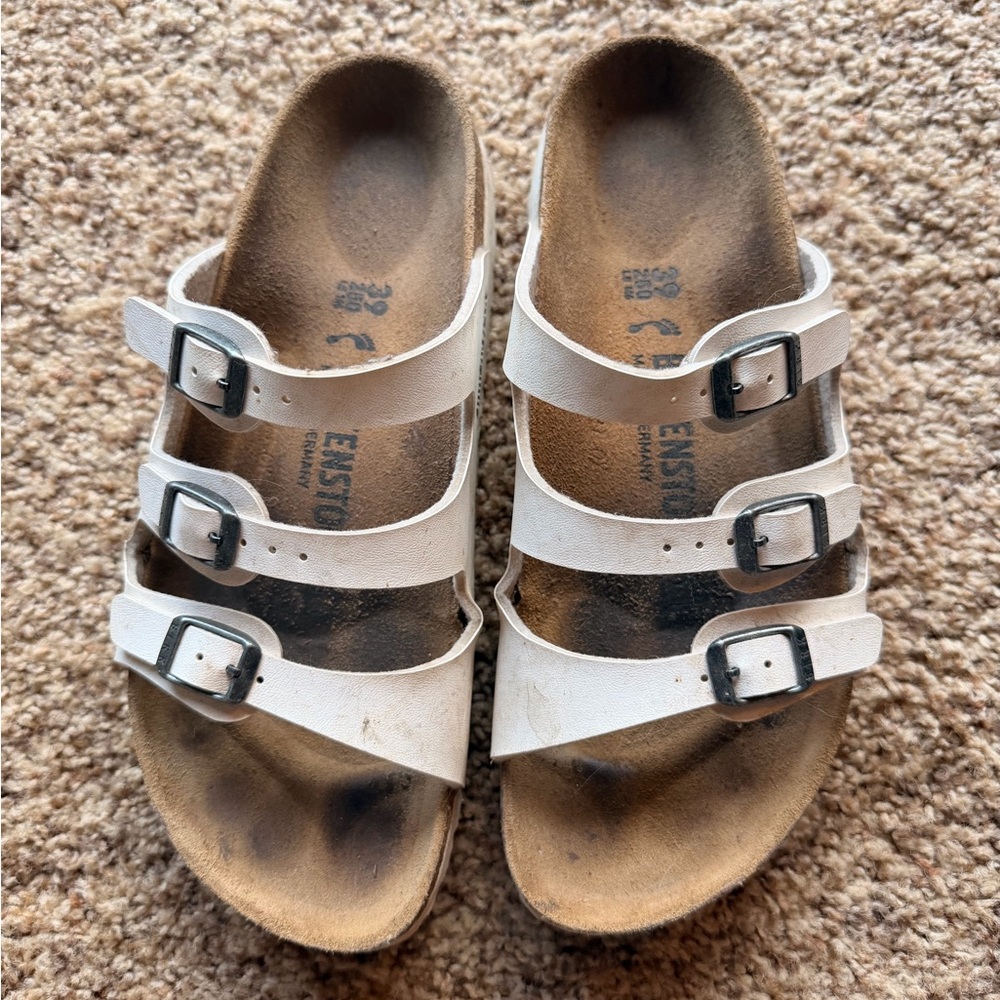 Birkenstock Florida White Leather 3-Strap Sandals | EU 39